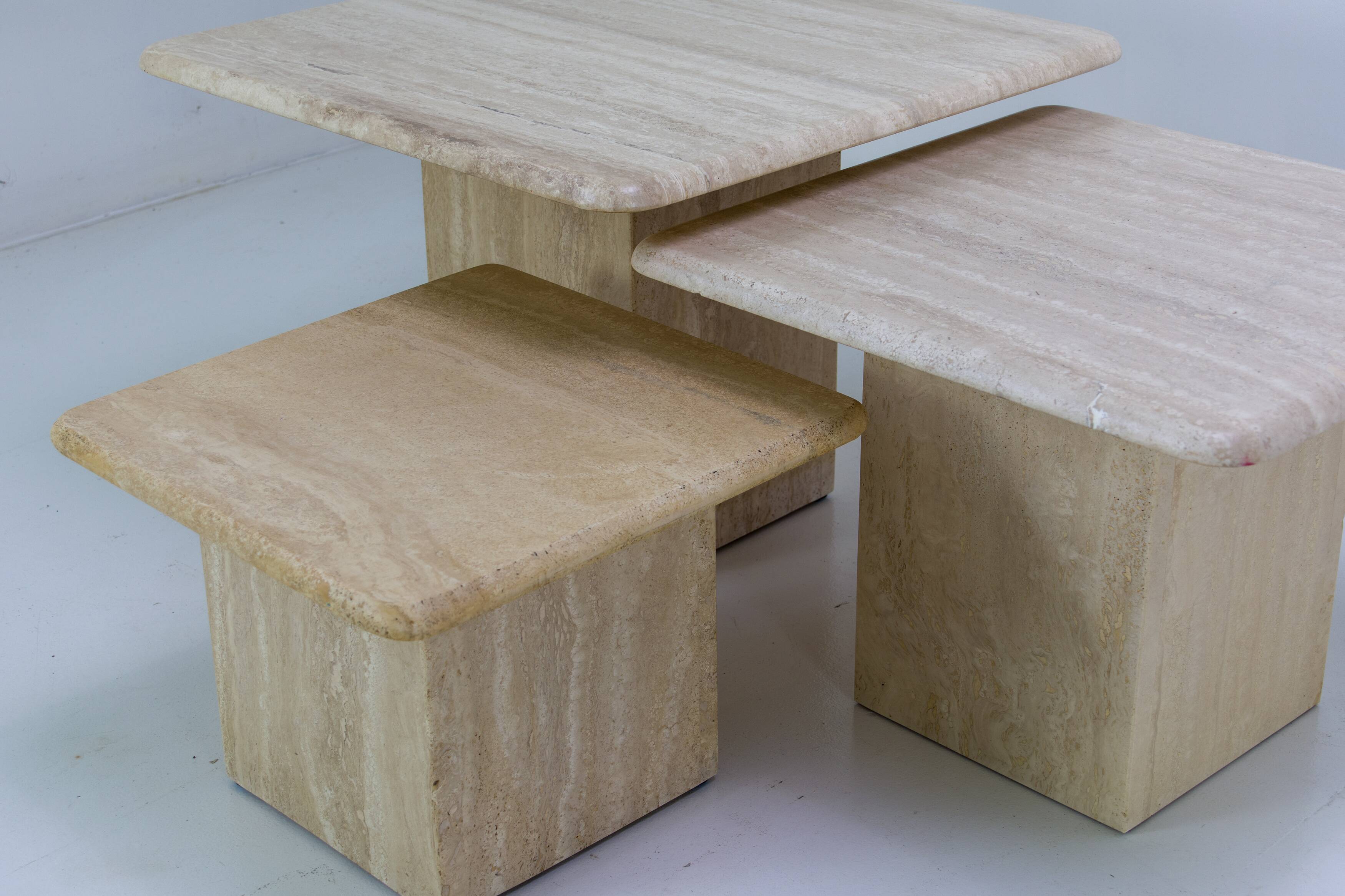 Set of 3 vintage travertine nesting coffee tables