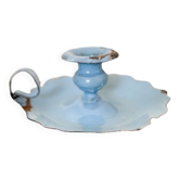 Blue enameled sheet metal candle holder