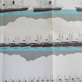 Poster of the Fleet of the company Courrier Maritime and map of the world