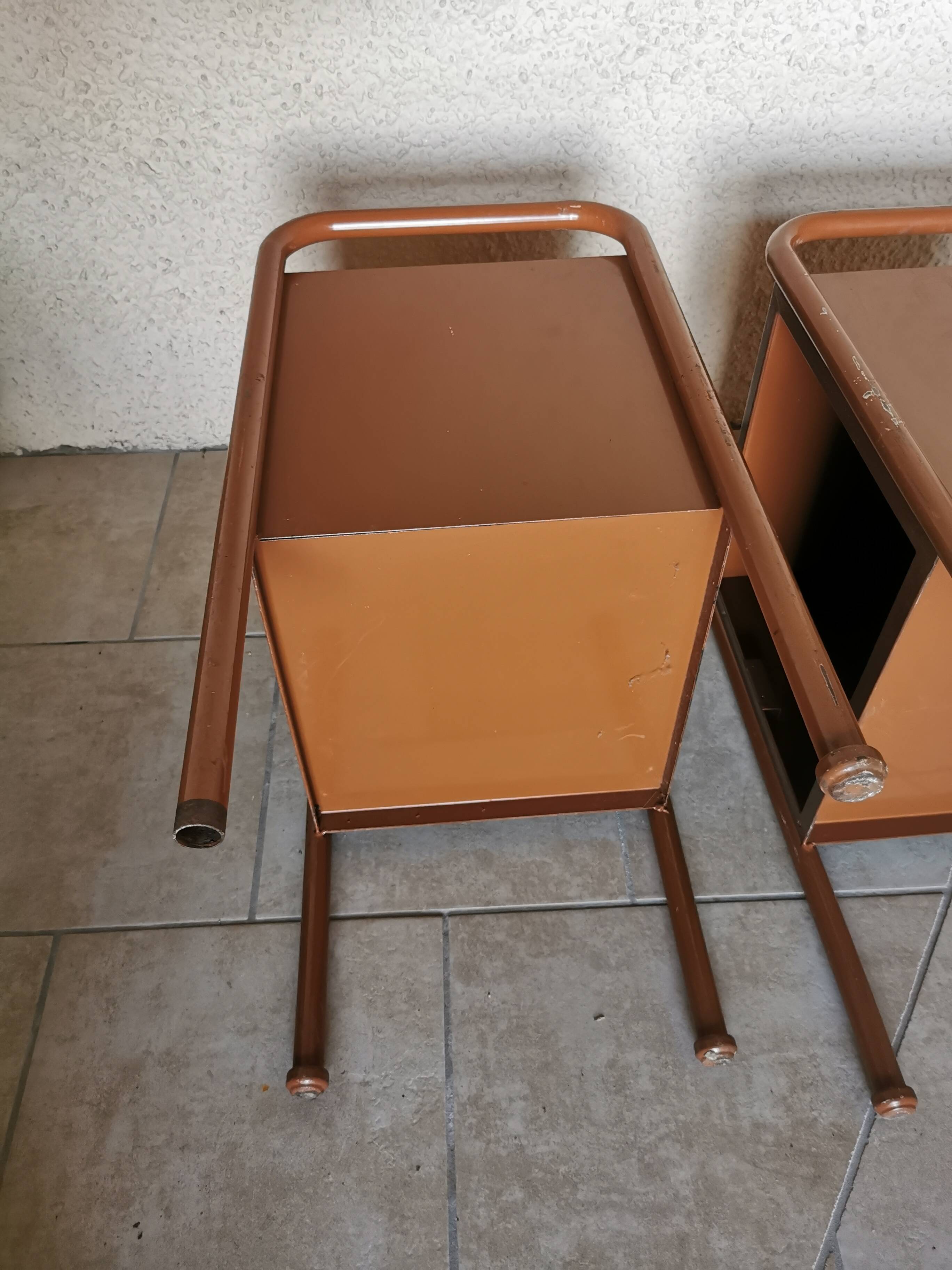 Pair of boarding school bedside tables