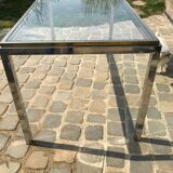 Table verre inox et laiton