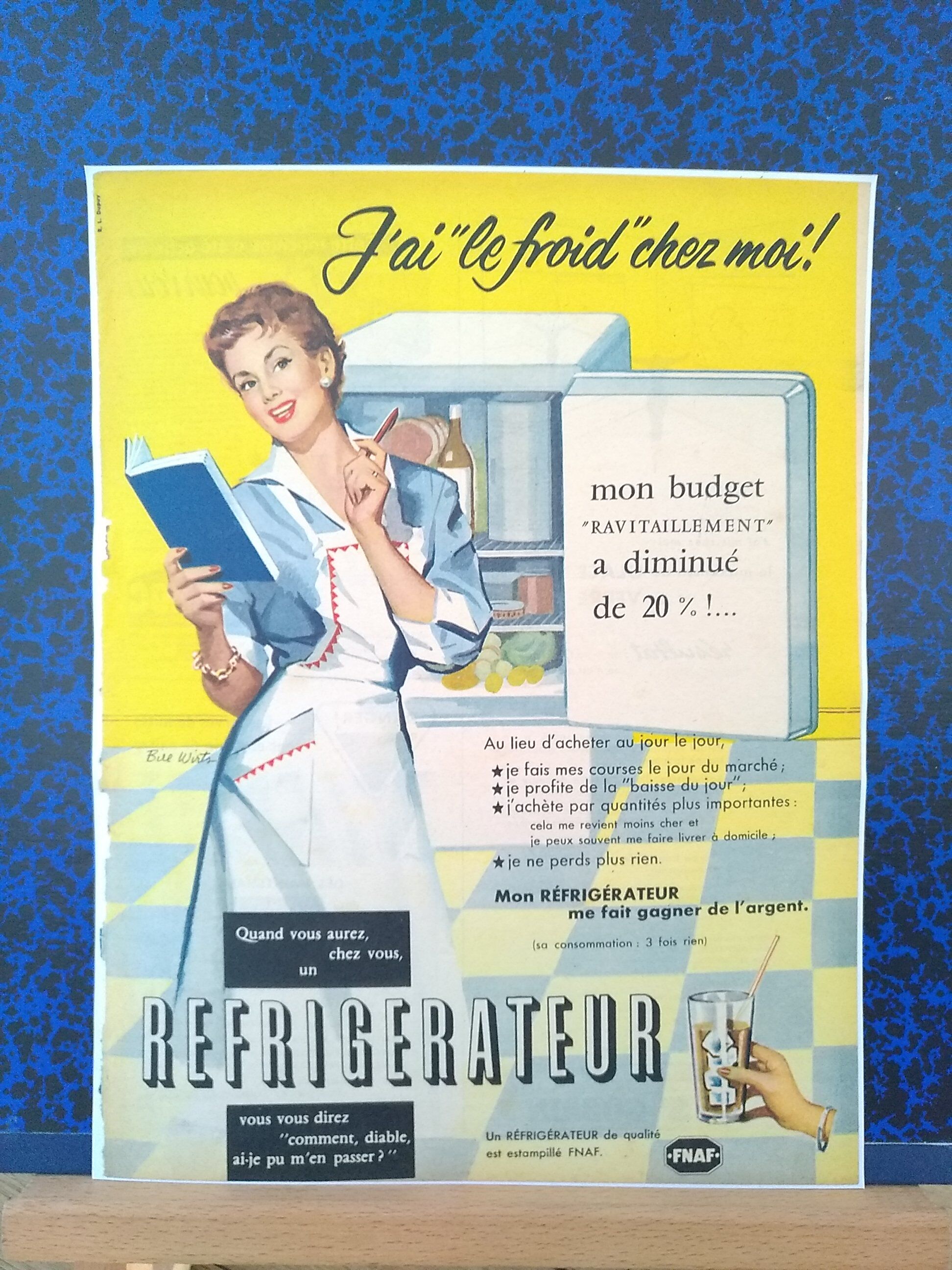 Paper advertisement subject refrigerator fridge from a period magazine
