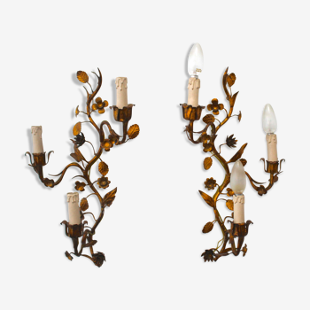 Pair floral wall light golden years ' 70