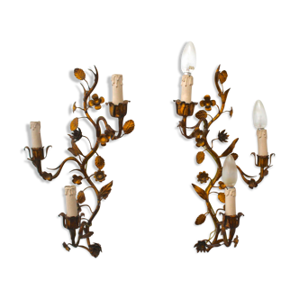 Pair of golden floral sconces from the 70s
