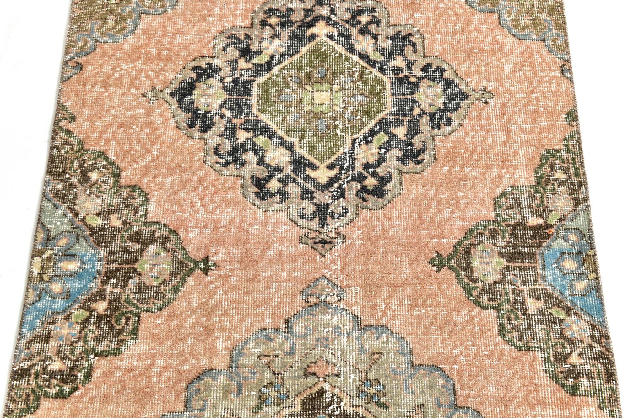3x12 Salmon & Green Oriental Persian Runner Rug 89x365Cm