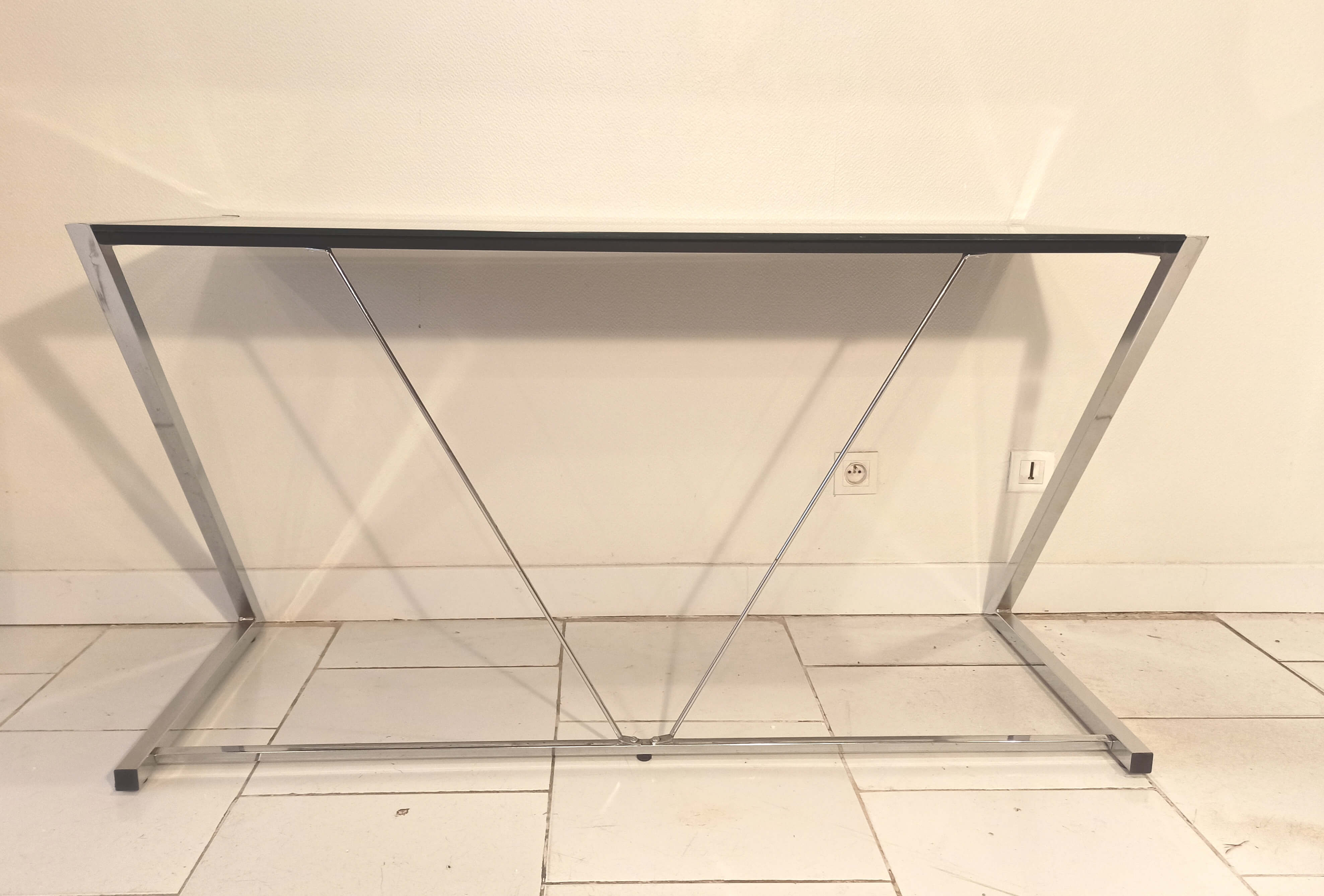 Seventies desk tinted glass top and chrome base