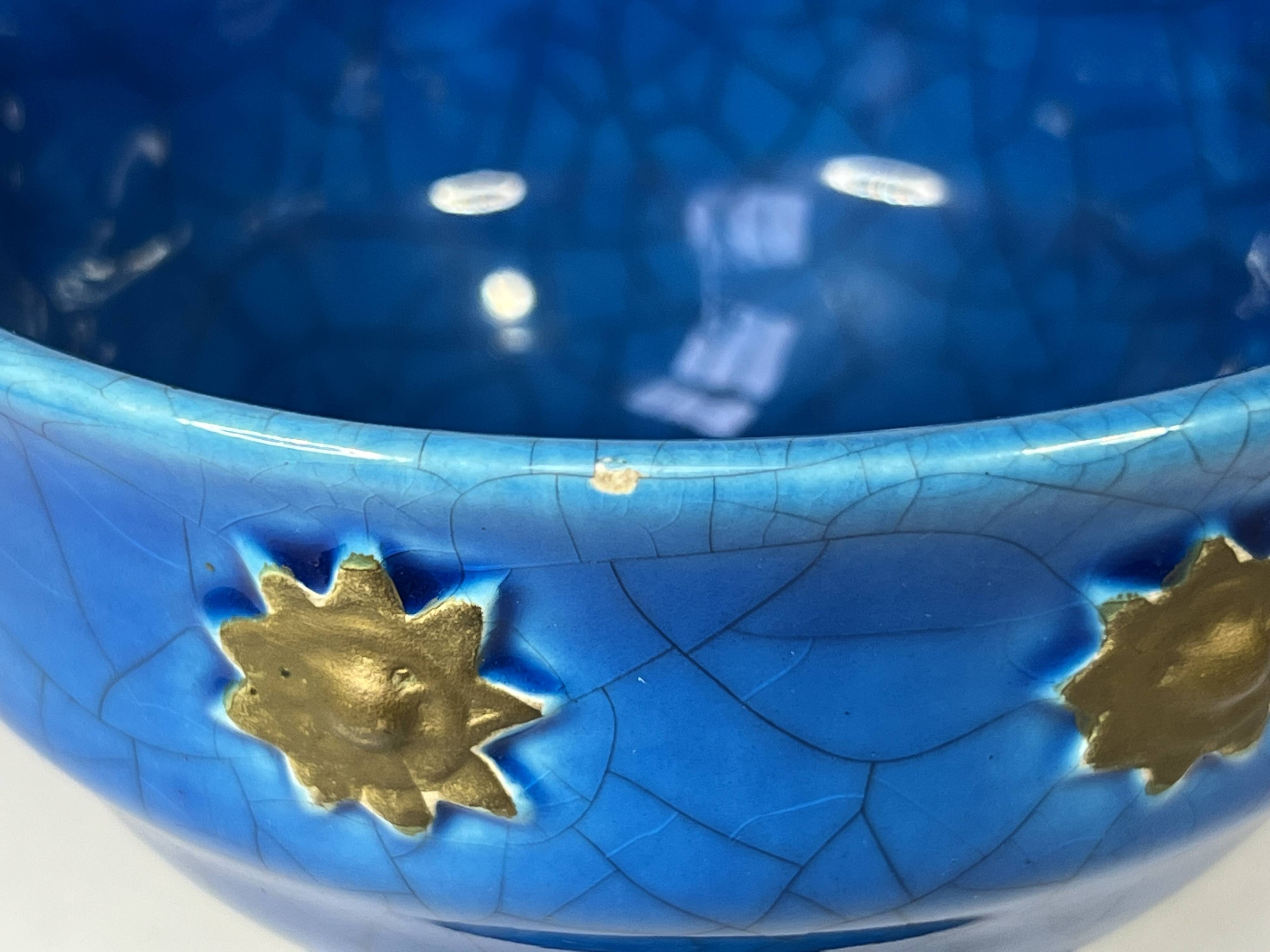 coupe en céramique craquelée bleu italy design XXème