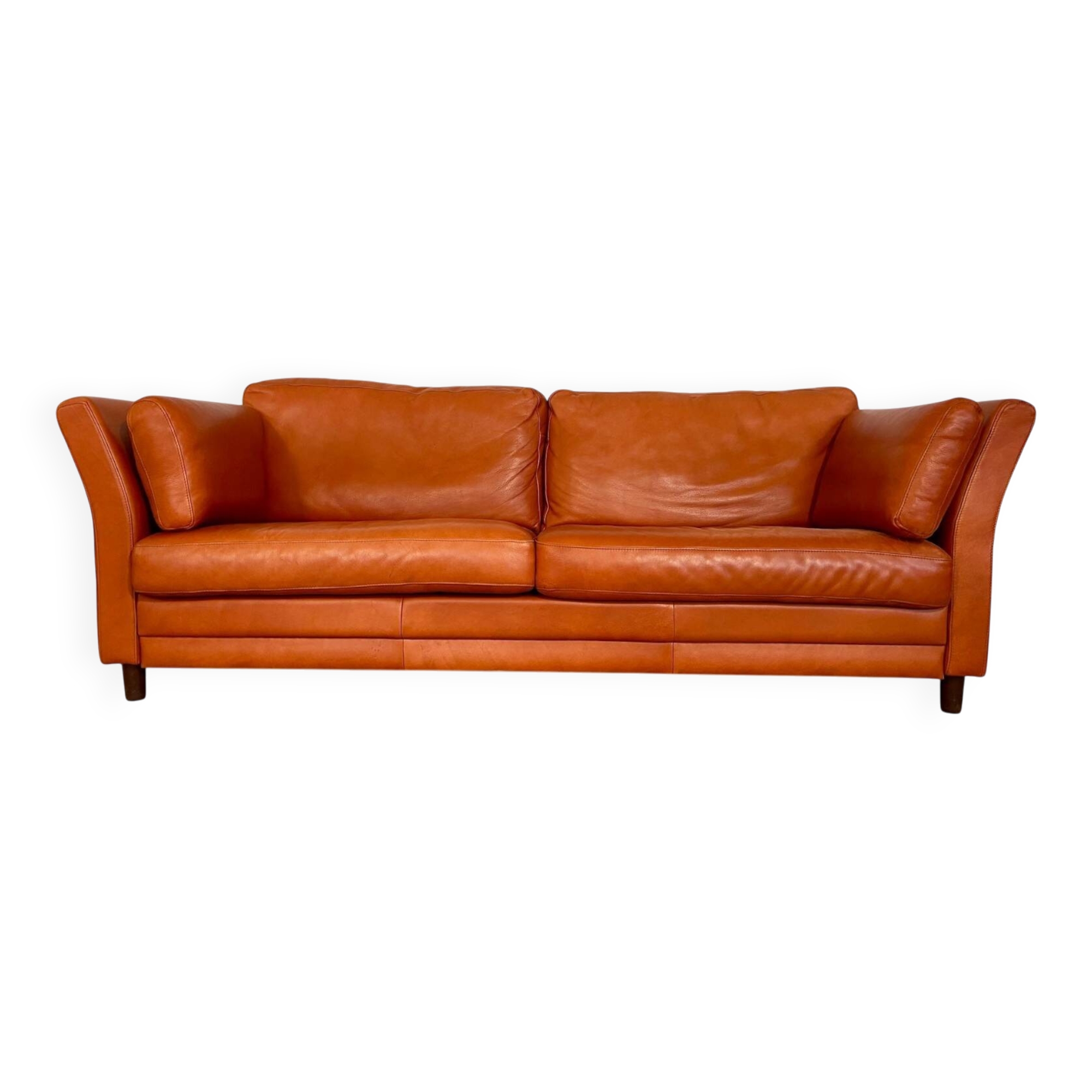 Canapé en cuir cognac vintage rétro pour 3 personnes danois
