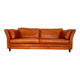 Canapé en cuir cognac vintage rétro pour 3 personnes danois