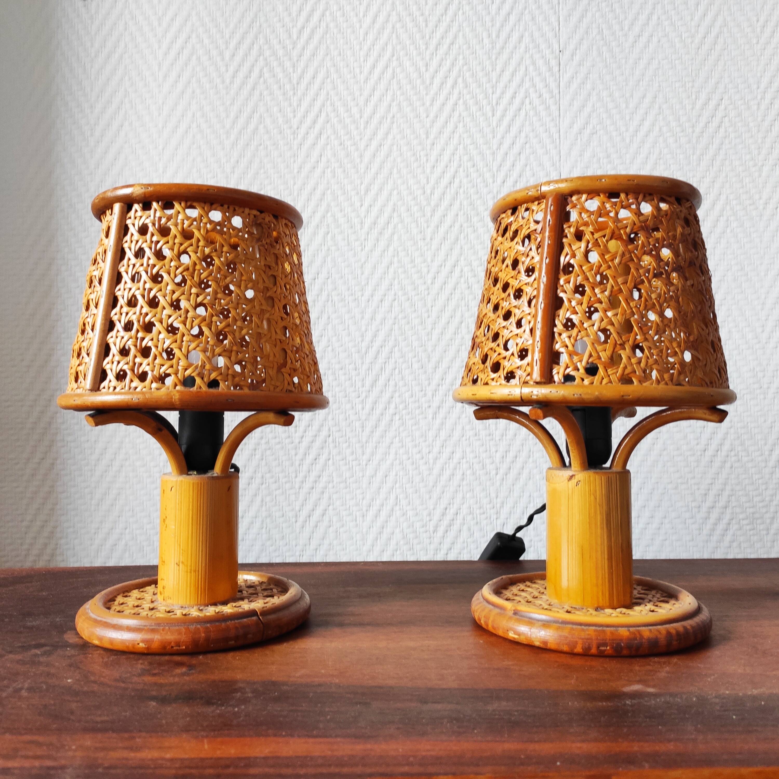 Pair of vintage rattan lamps