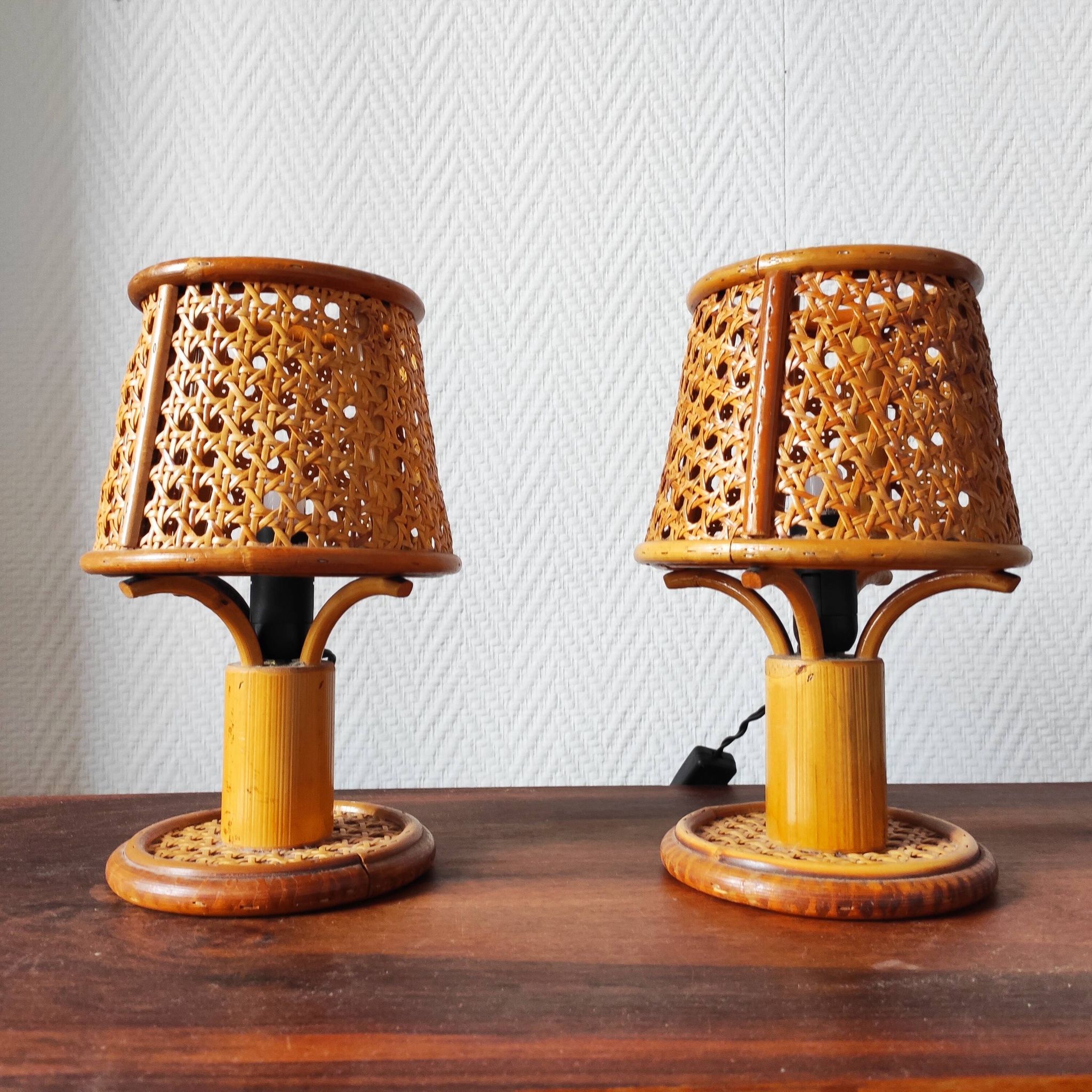 Paire de lampes vintage en rotin