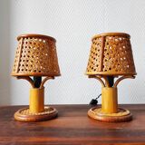 Pair of vintage rattan lamps