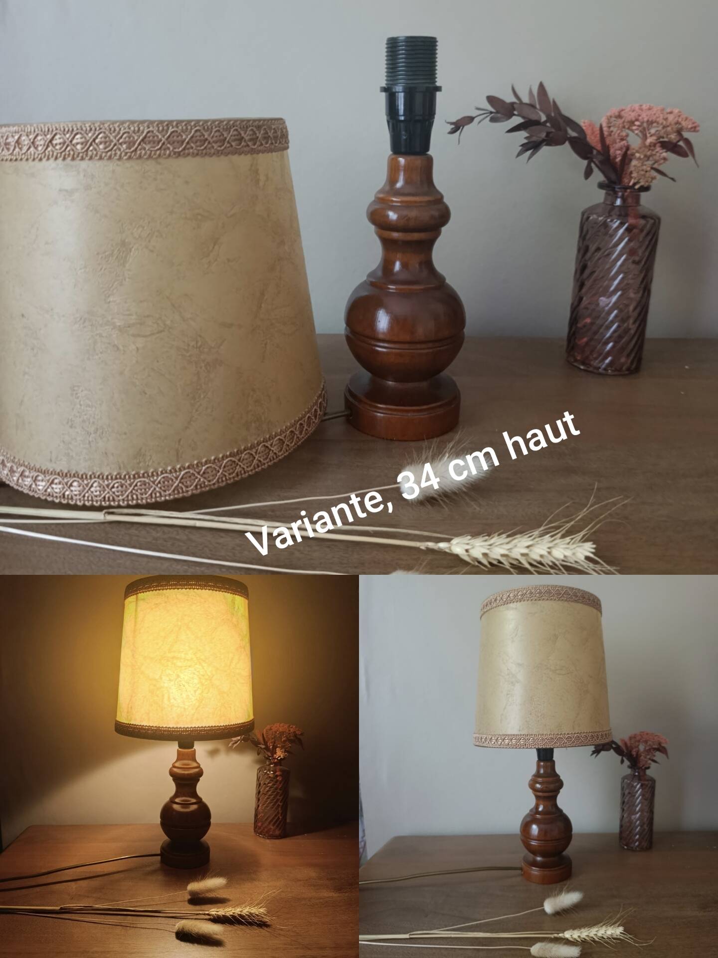 bedside lamp turned wooden base | lampshade for