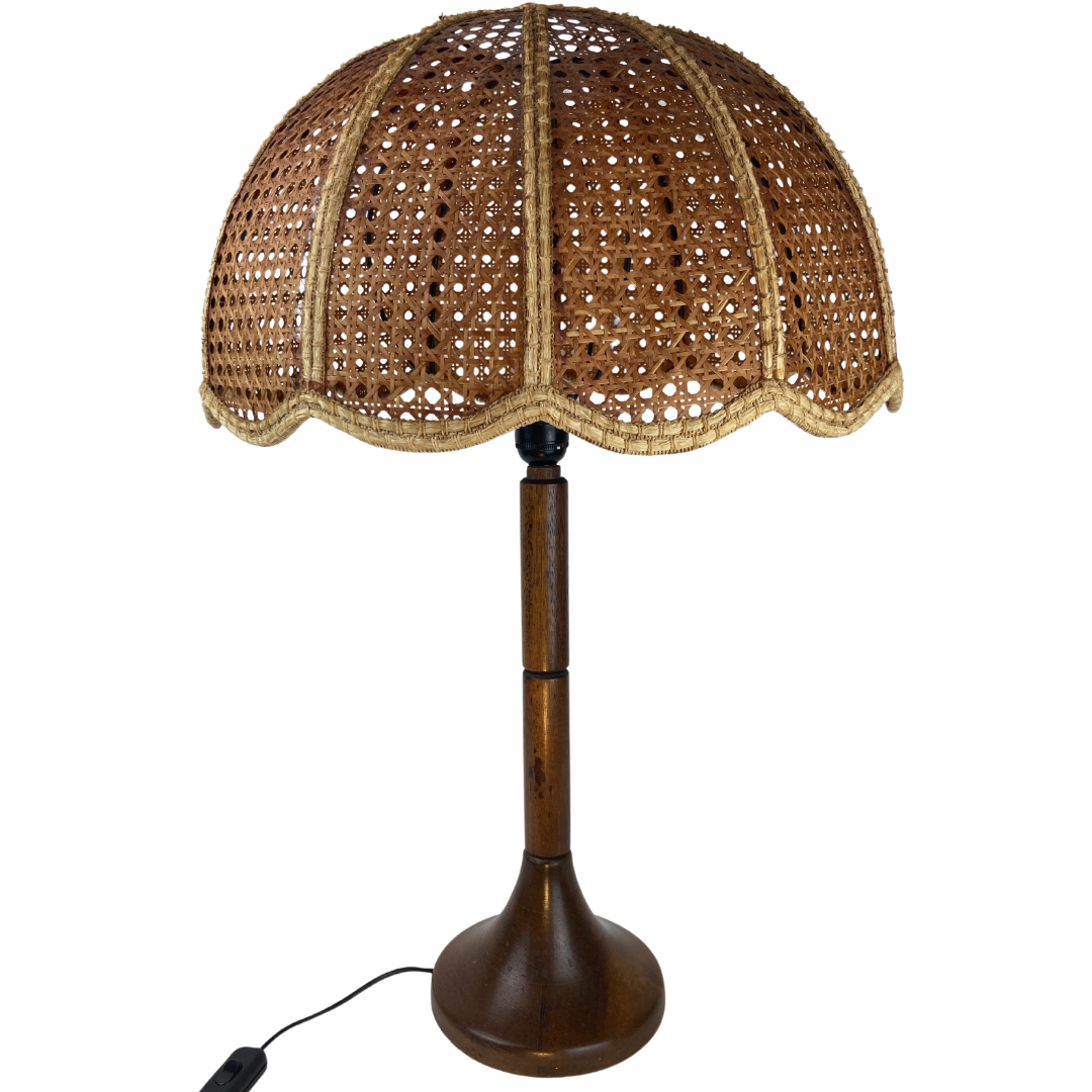 Lampe de table d’abat-jour de champignon en fausse toile de bambou, années 1960