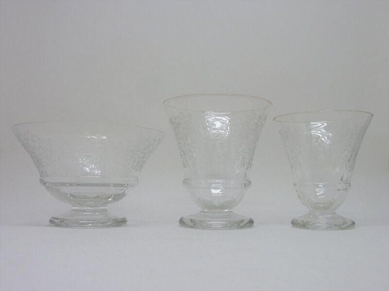 9 old glasses engraved with leaf decoration