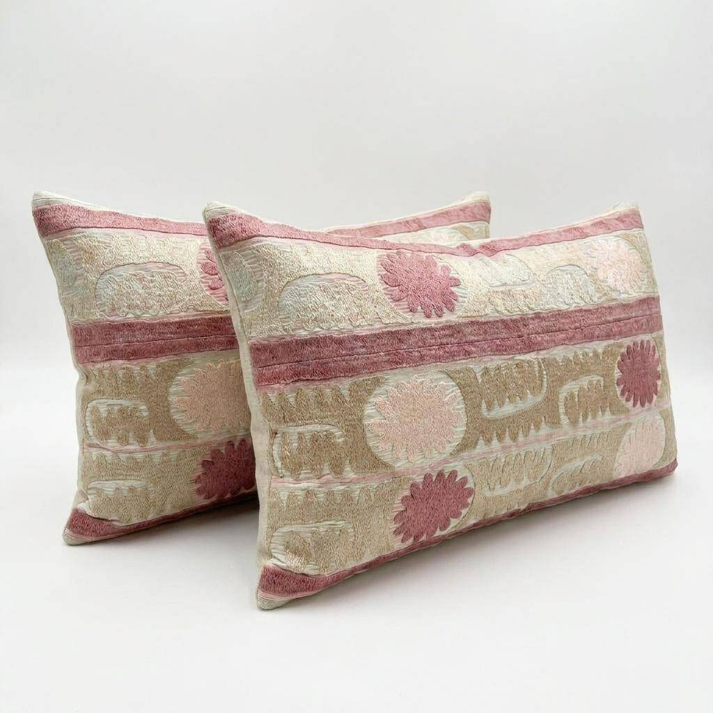 Set of 2 vintage embroidered cushion covers 43x91 cm