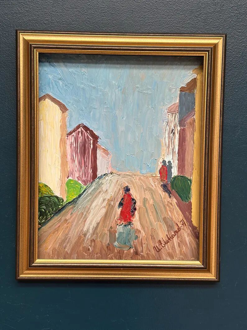 Original Swedish Oil on Panel – “Street Scene” by U. Ekshard – Signed – Dated 1971 – Vintage & Framed