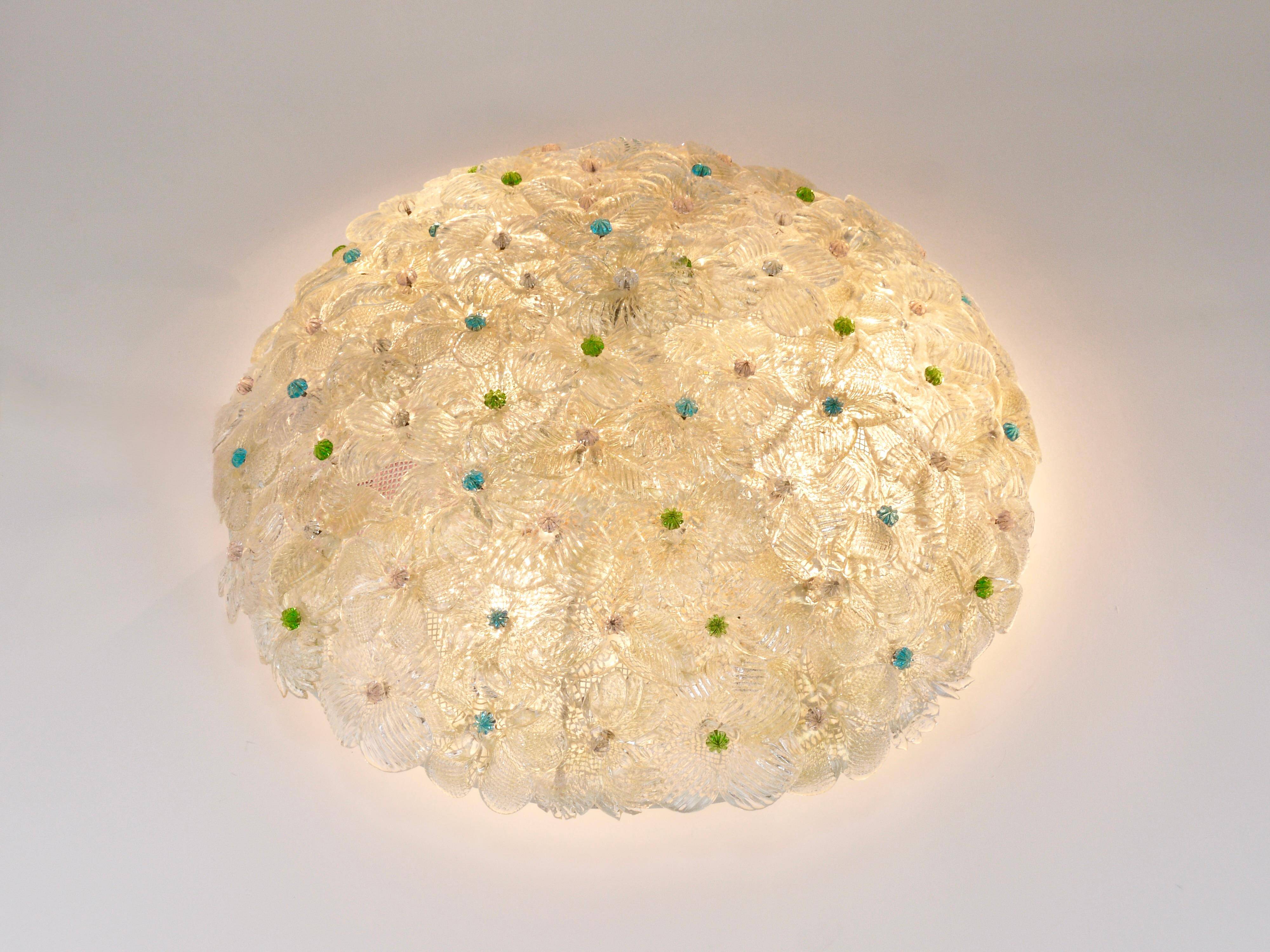 Barovier & Toso Grande Plafonnier Fleur en Verre de Murano Millefiori, Italie, Années 1960