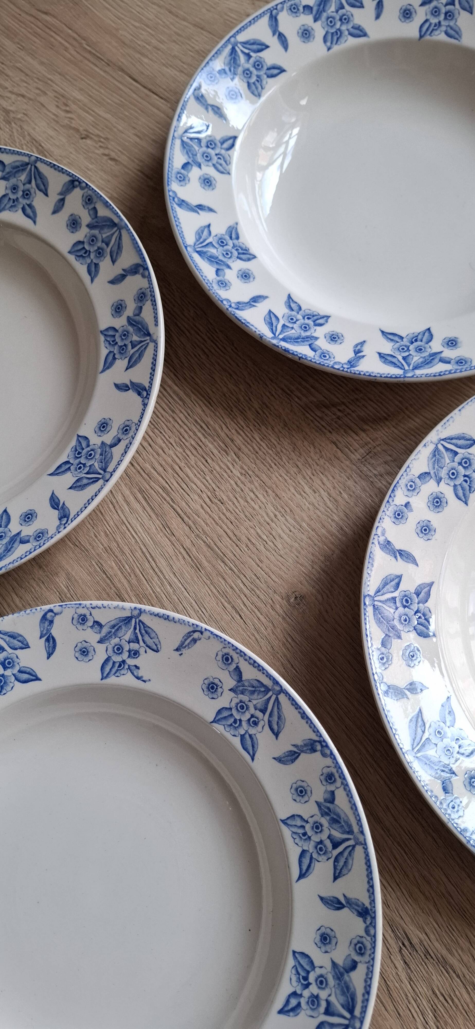 Set of 4 Dux Boch blue soup plates