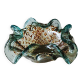 Corolla/floral pocket emptier. In Murano blown glass. Turquoise/Gold/silver inclusions