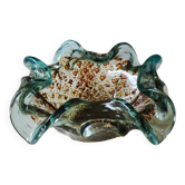 Vide poche corolle/floral. En verre soufflé Murano. Turquoise/Inclusions or/argent