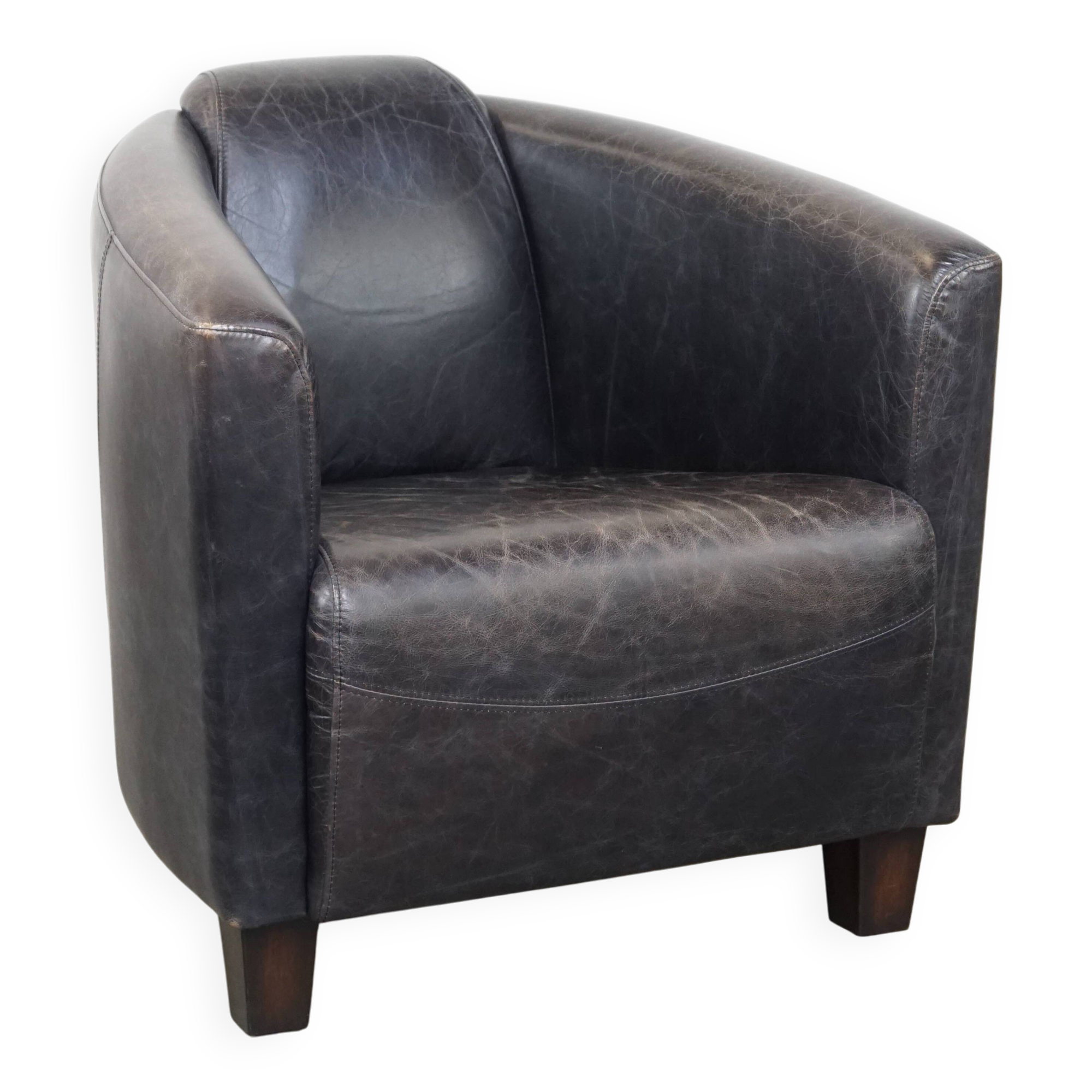 Black Cowhide Leather Aviator Armchair