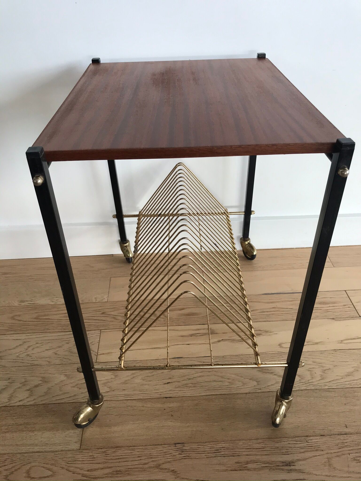 Vintage vinyl coffee table on wheels 1960