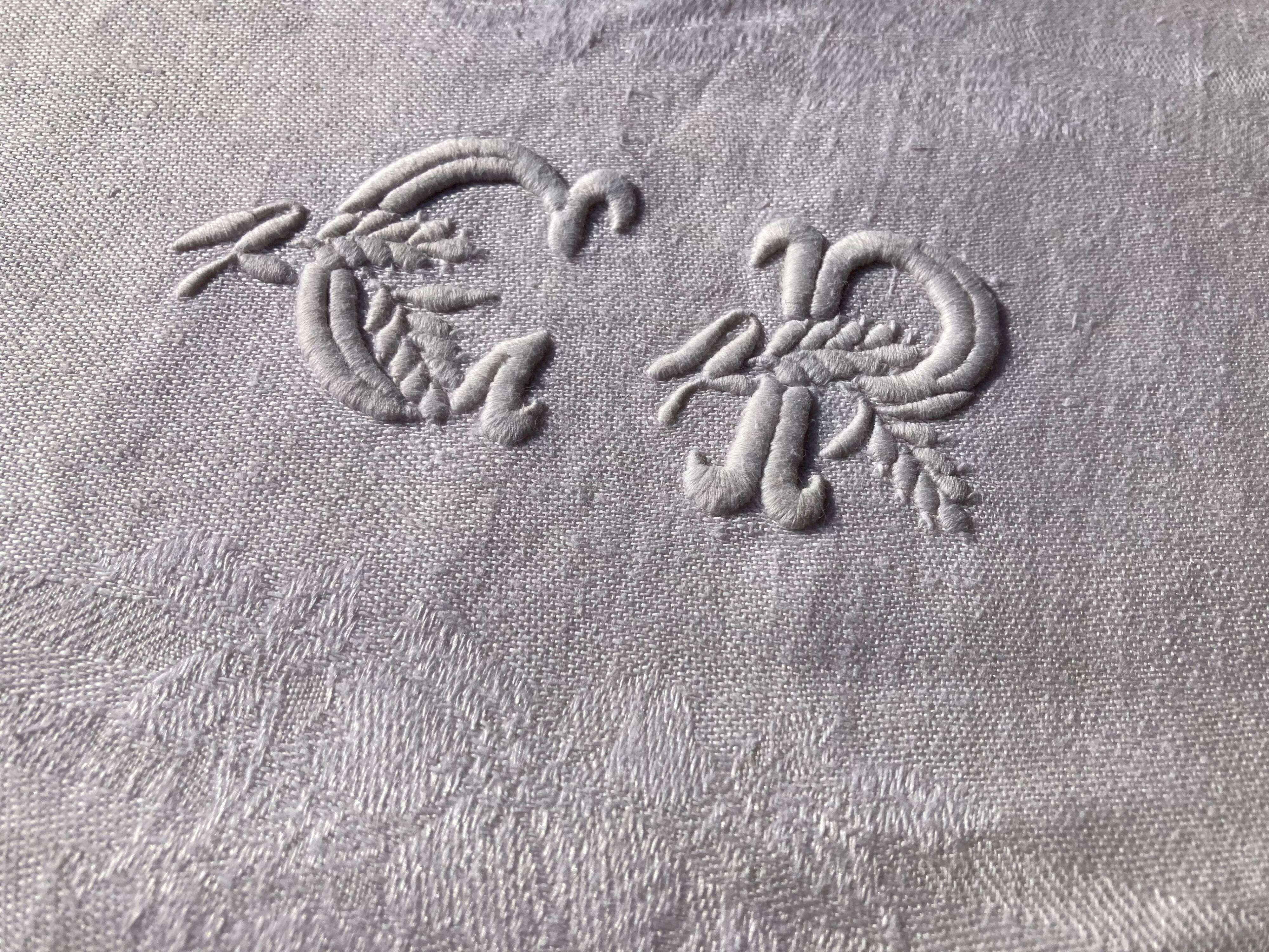 10 old damask and monogrammed napkins