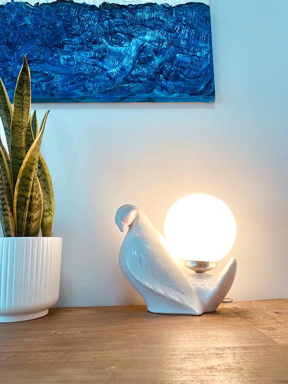 Bird lamp "dove" in white ceramic, 1970