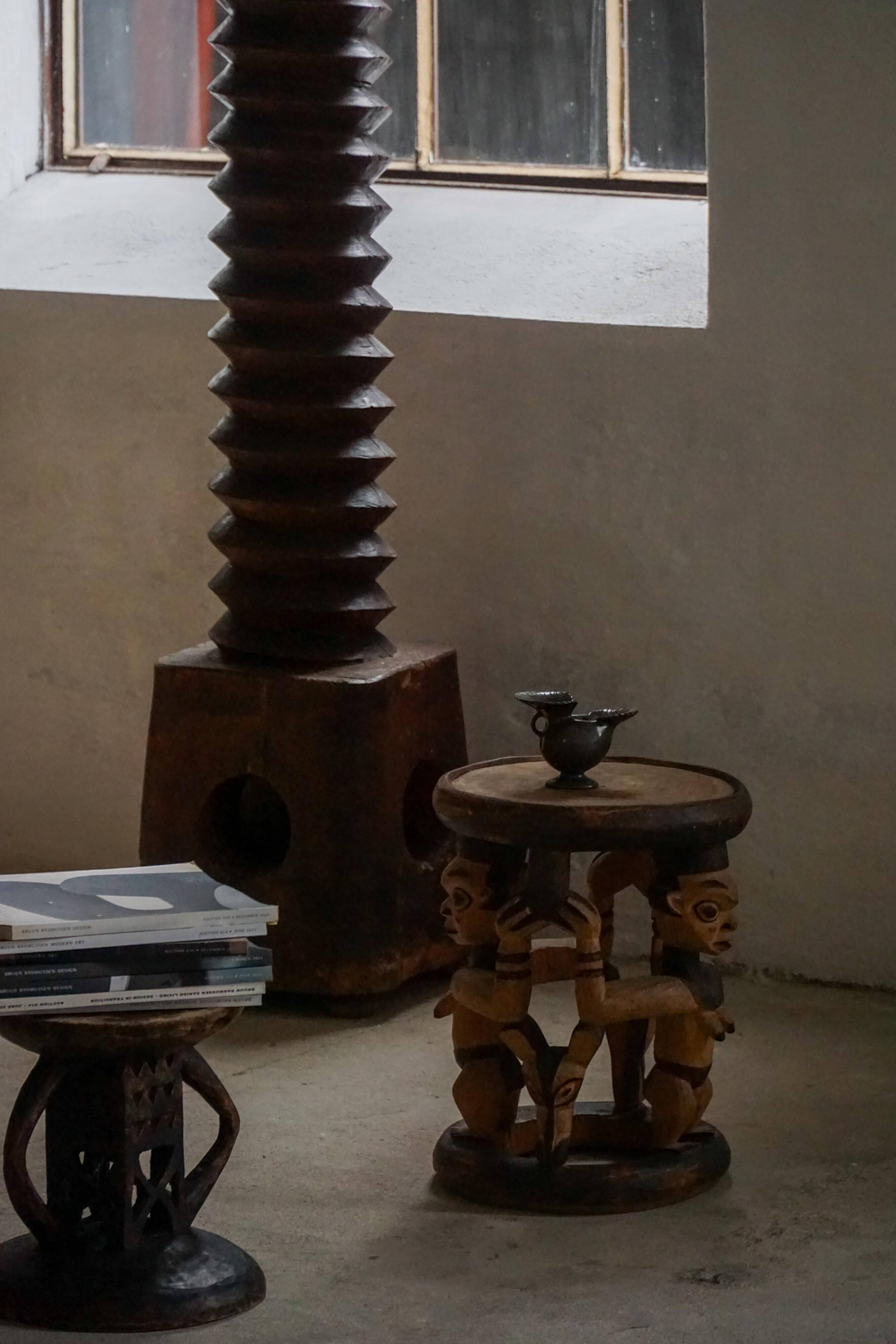 Decorative stool carved from African hardwood / Tribal art piece, mid-20th century