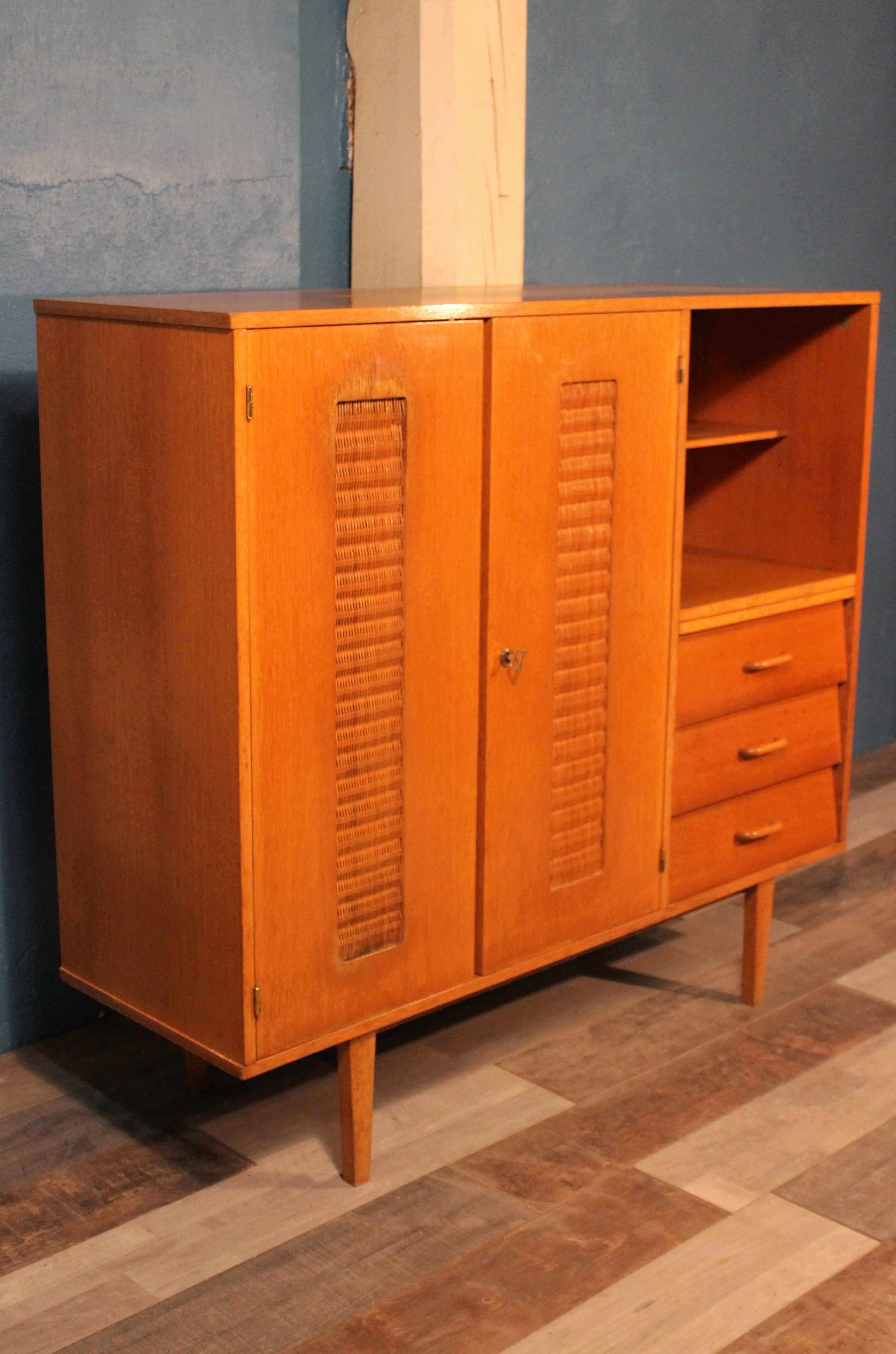 Child wardrobe wood & rattan 1960