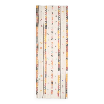 Tapis couloir en laine et coton fait main Oushak turc des années 1970, 116x344.