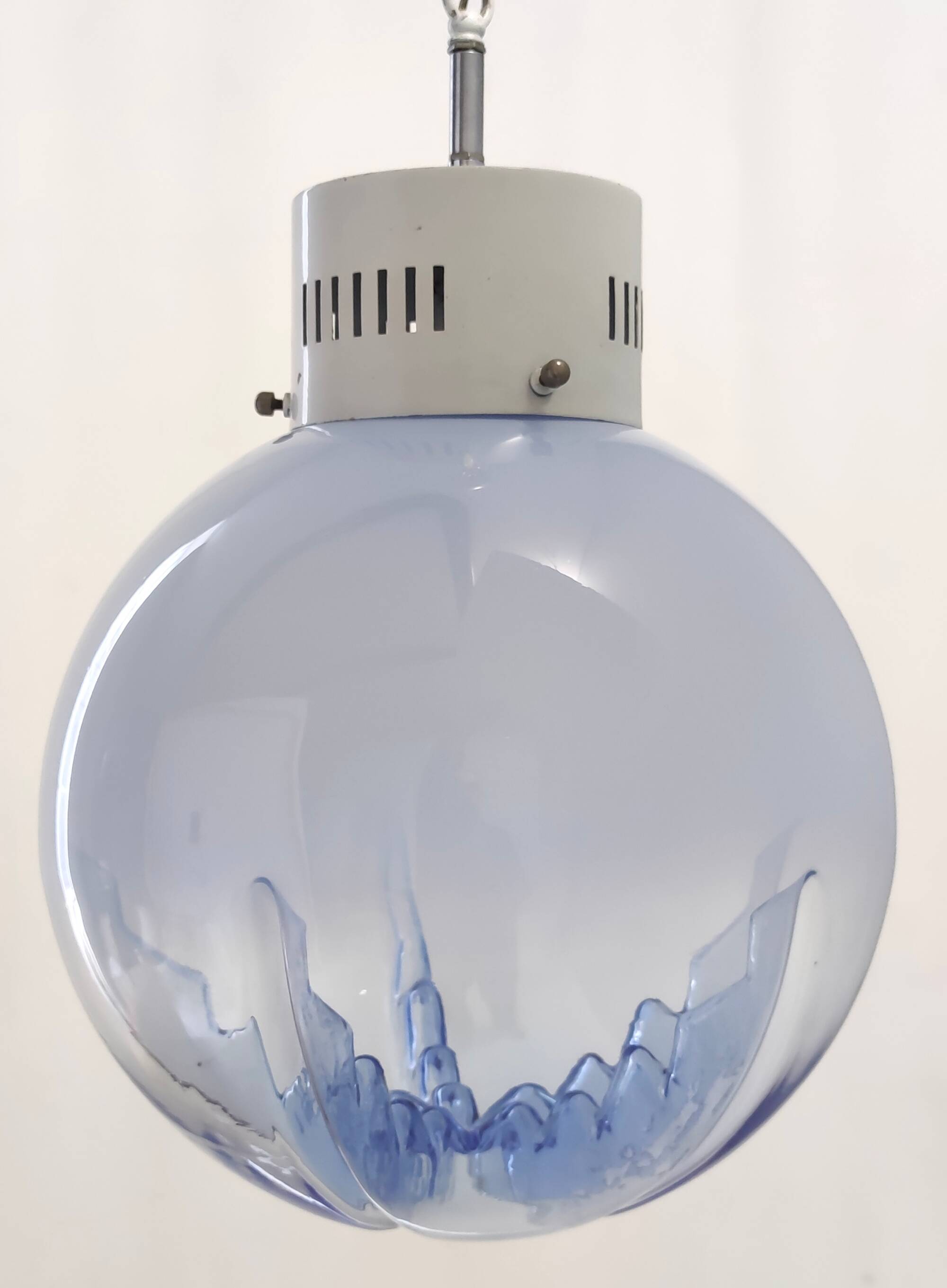 Transparent and Blue Murano Glass Pendant attributed to  Mazzega, Italy