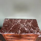 Small Louis XV chest of drawers – veined pink marble