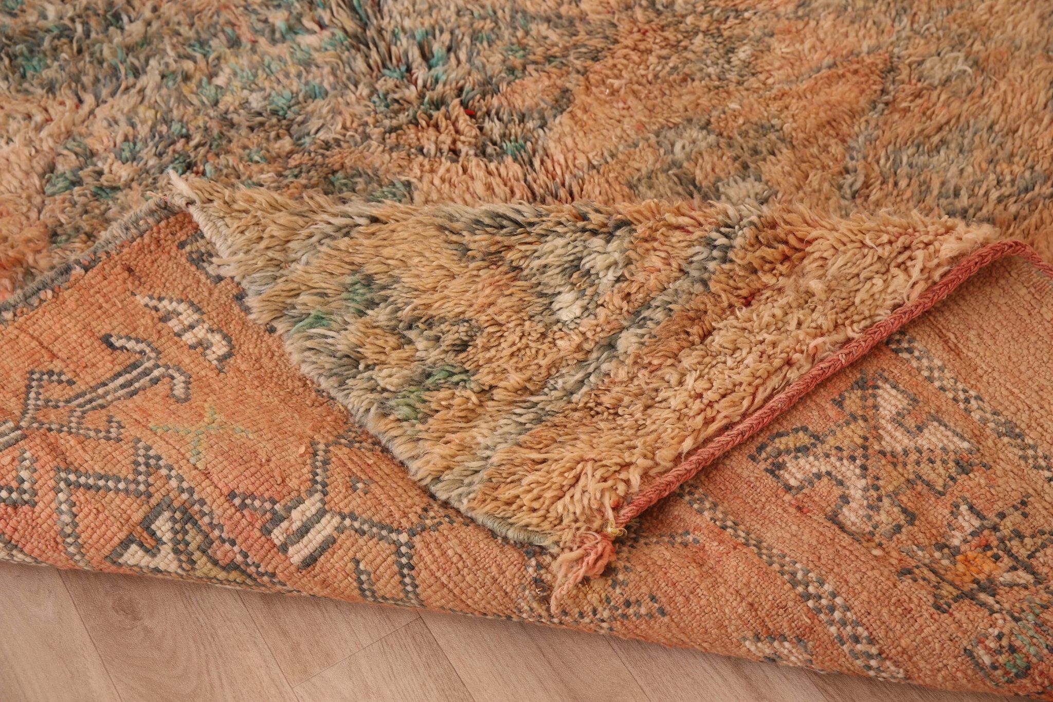 Peach Vintage Moroccan Rug 182 x 294 cm, Berber Wool Rug Handmade, Boho Rug
