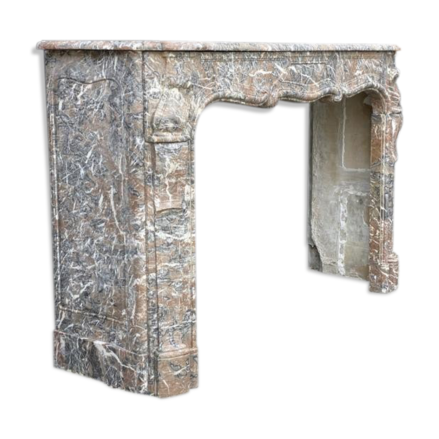 Louis XV Style Fireplace In Grey Marble Of the Ardennes