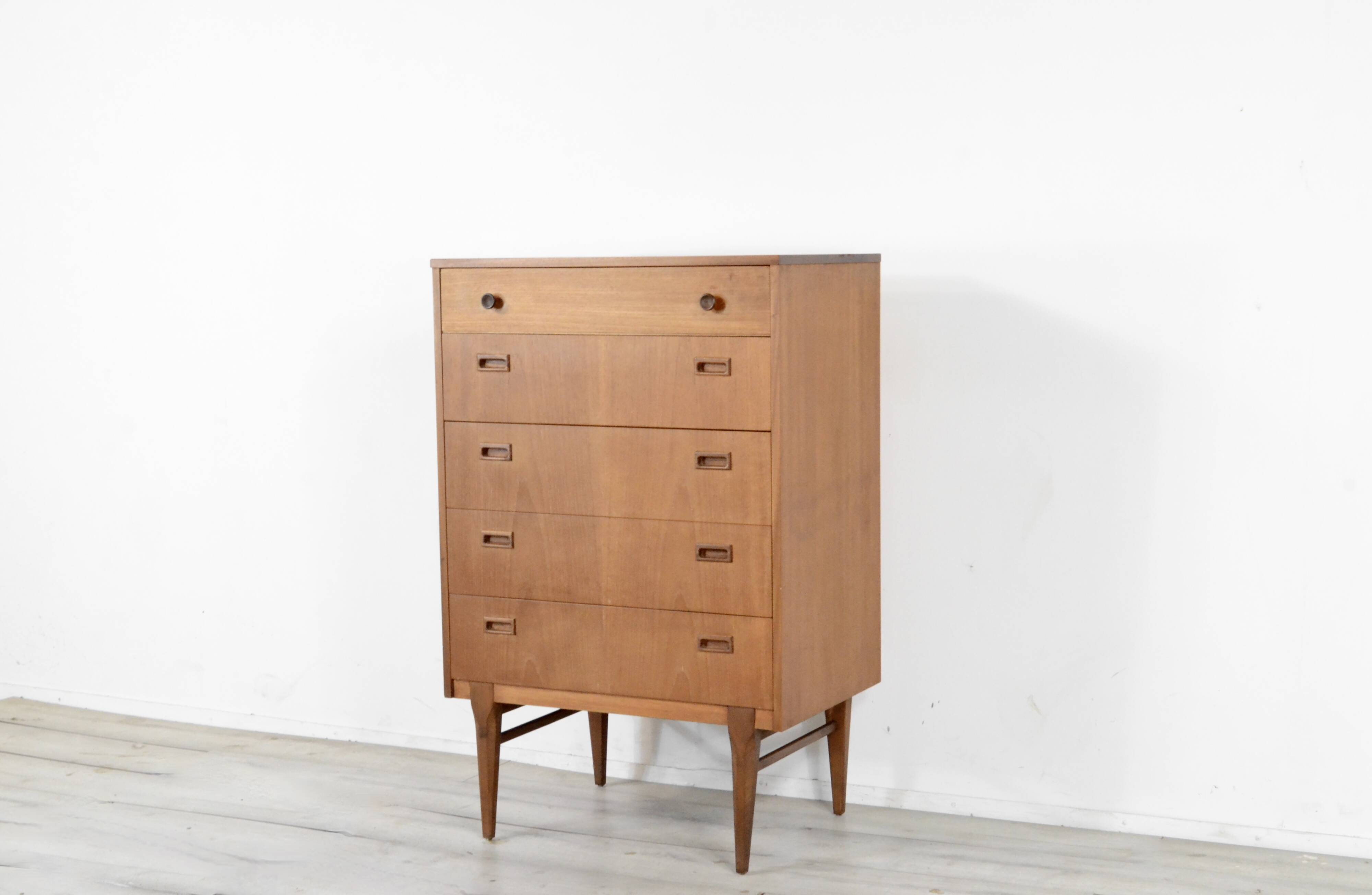 Midcentury Chest of Drawers / Tall Boy in Teak by Nathan. Vintage Modern / Retro / Danish Style / Sc