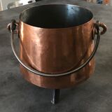 Cauldron with tinned copper pot handle and support 3 feet - 25.5 cm