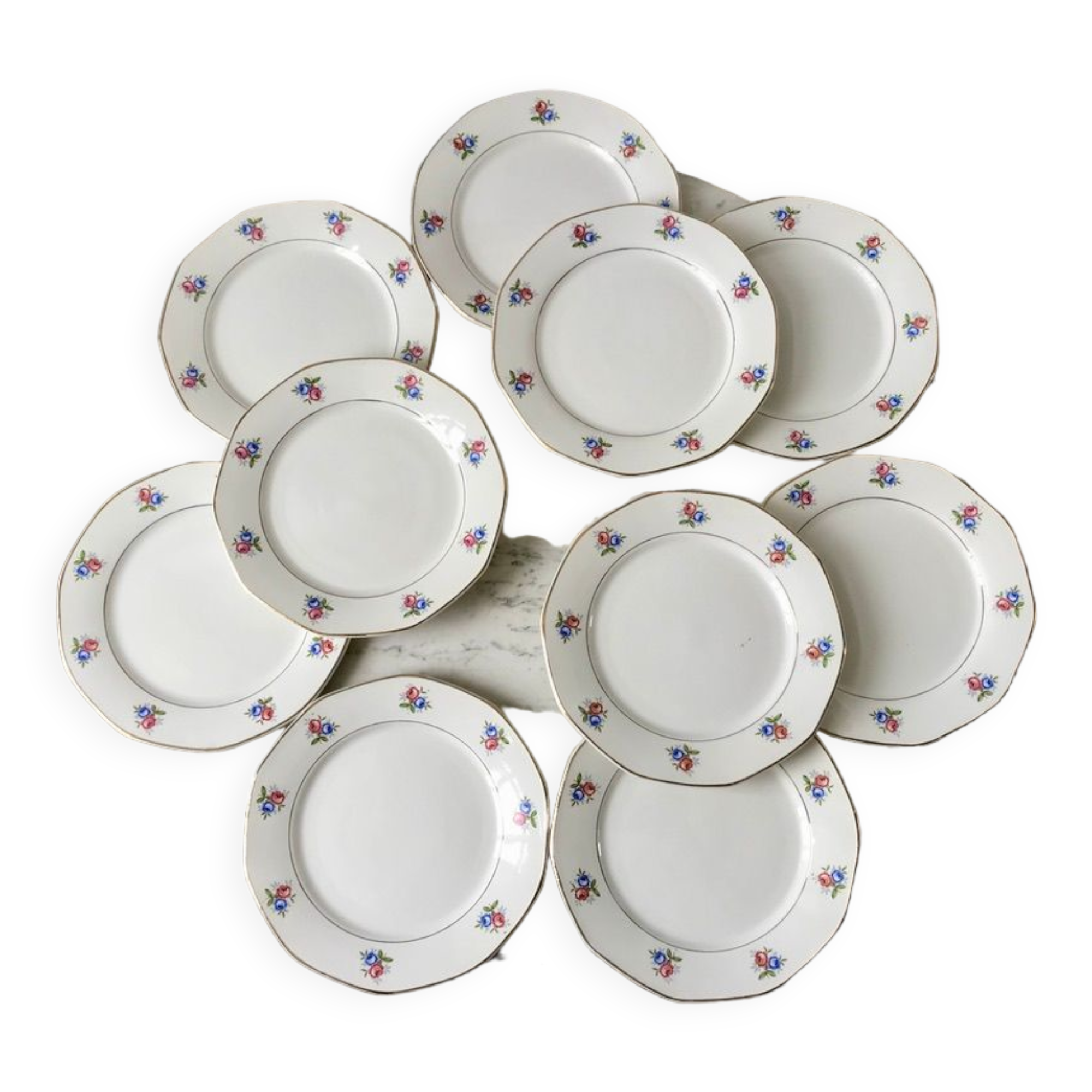 10 flat plates Digoin Sarreguemines model small flowers 50s