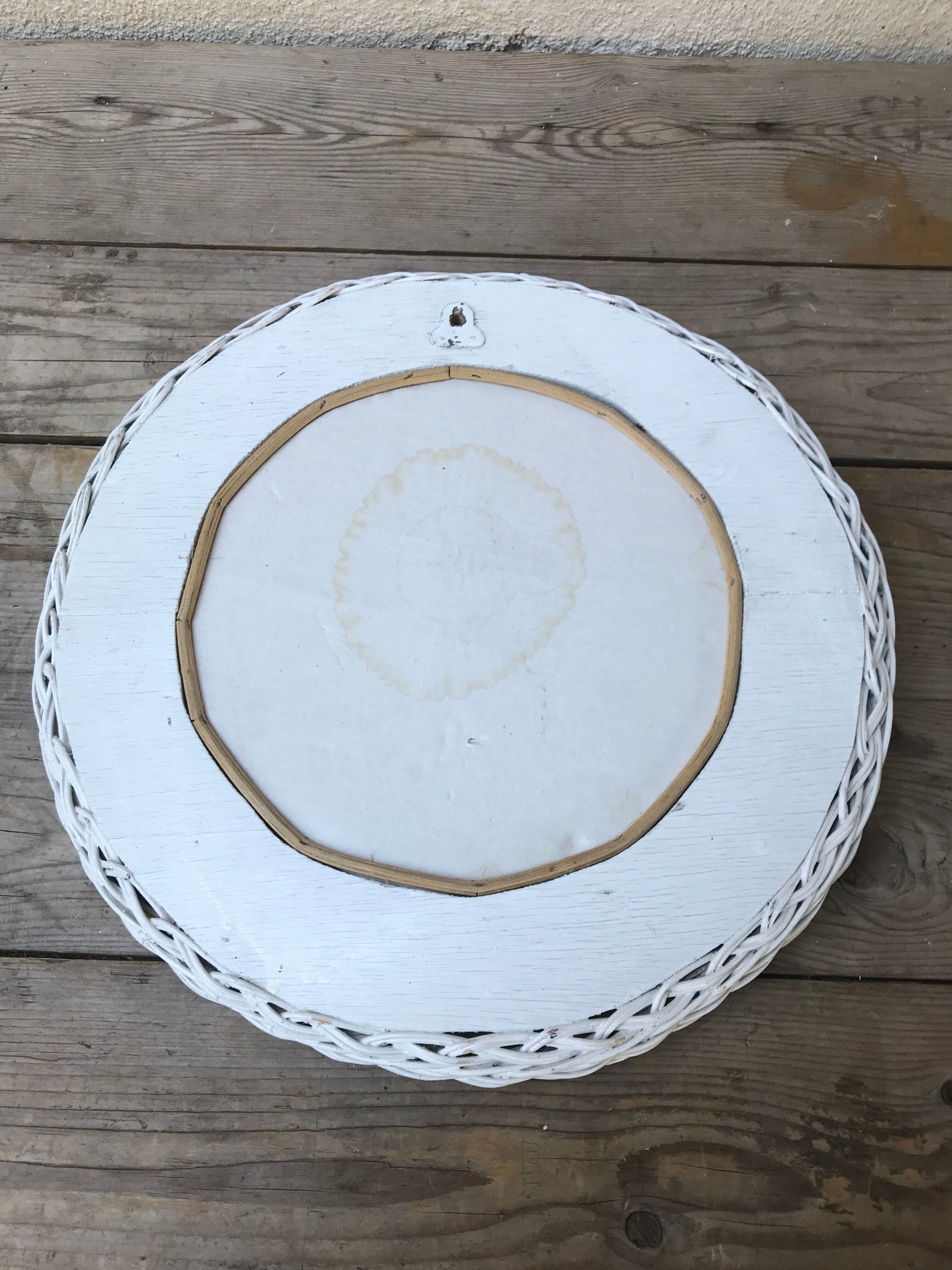 Old white rattan mirror 60  - 38x38cm