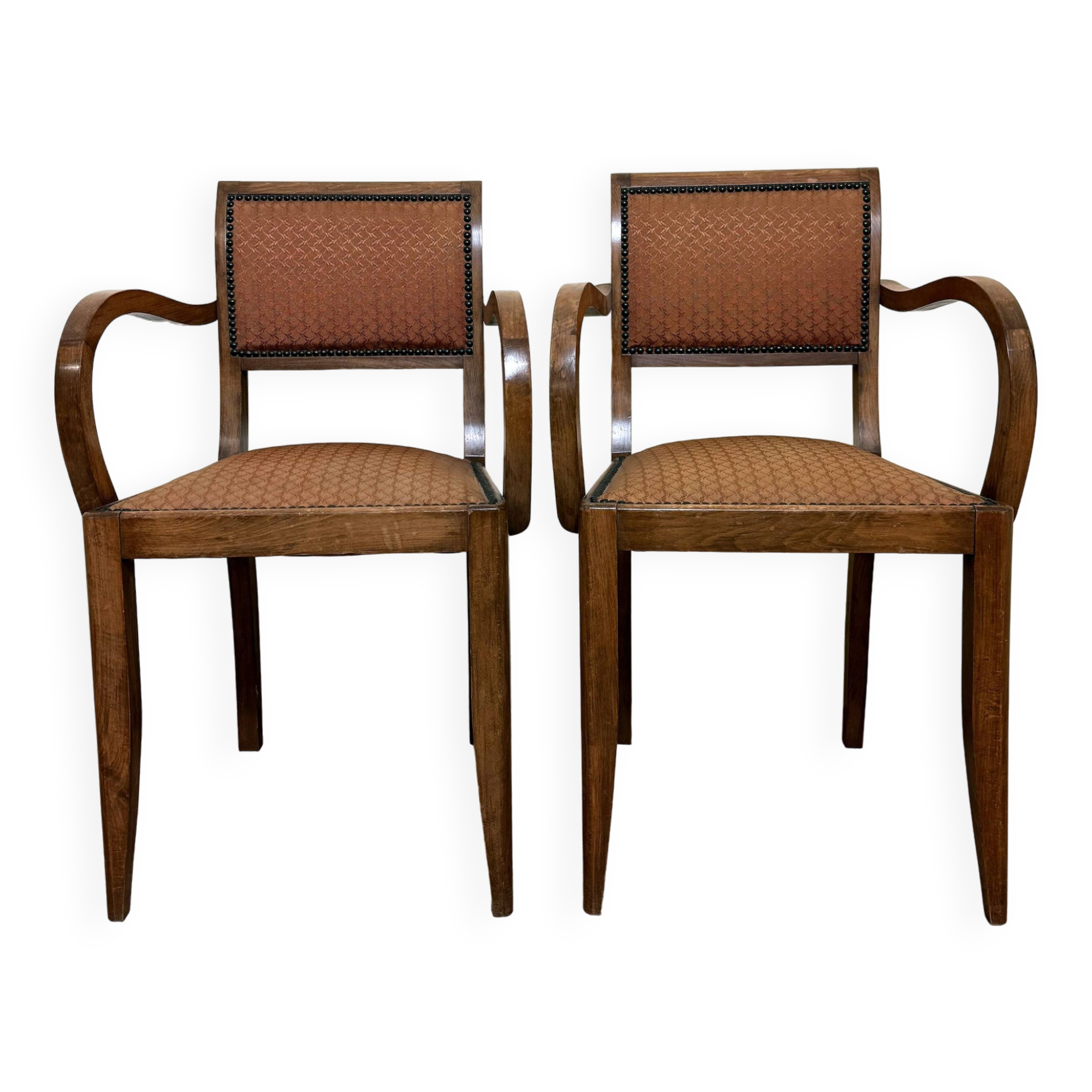 Pair of bridge armchairs art deco period in walnut circa 1940