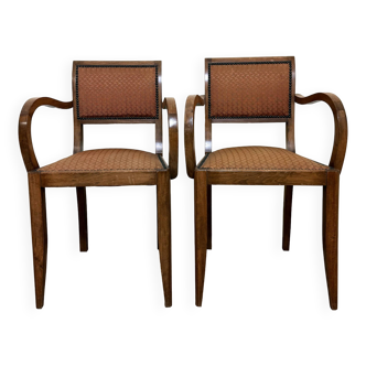 Pair of bridge armchairs art deco period in walnut circa 1940