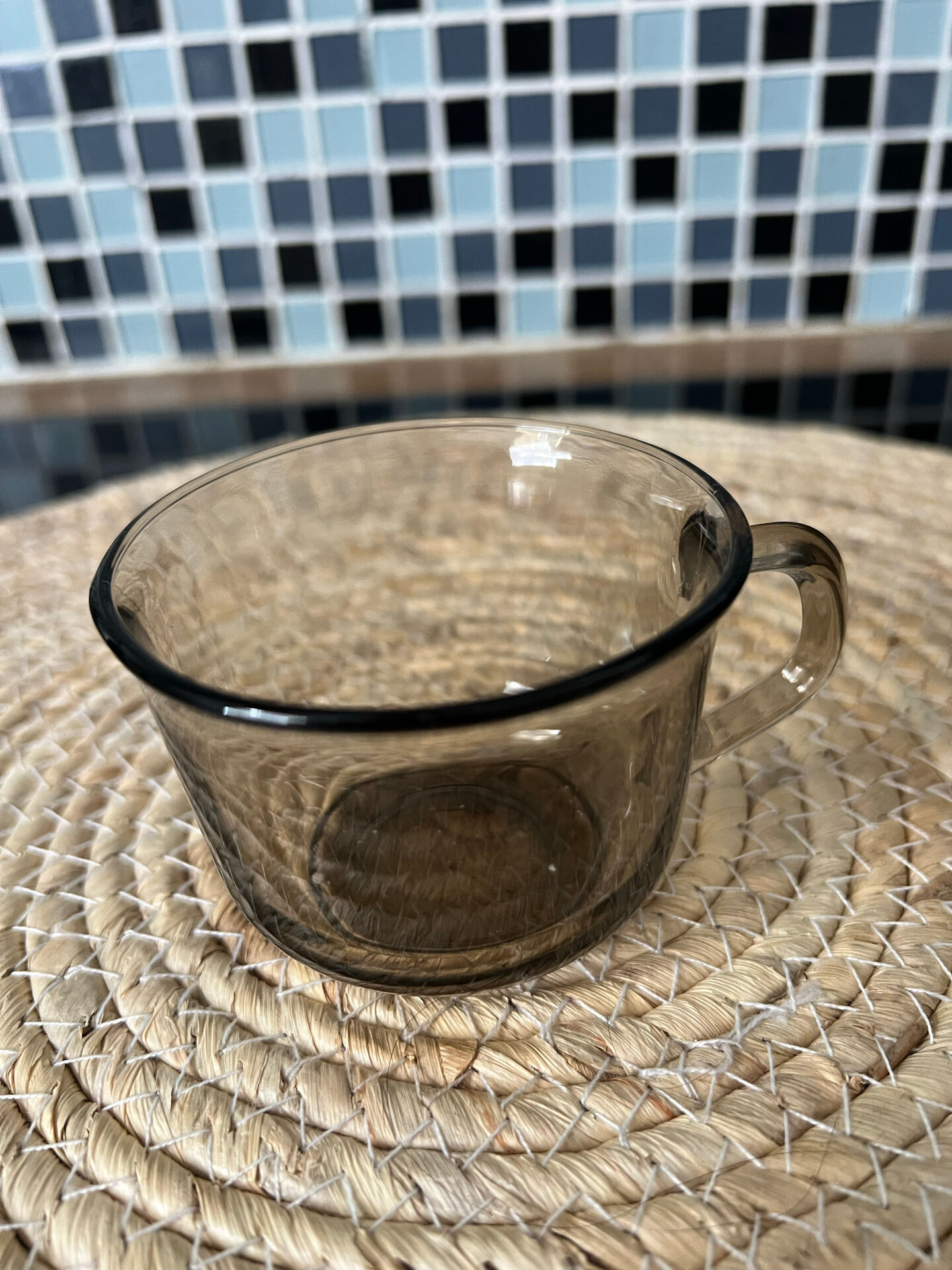6 smoked glass coffee cups Arcoroc