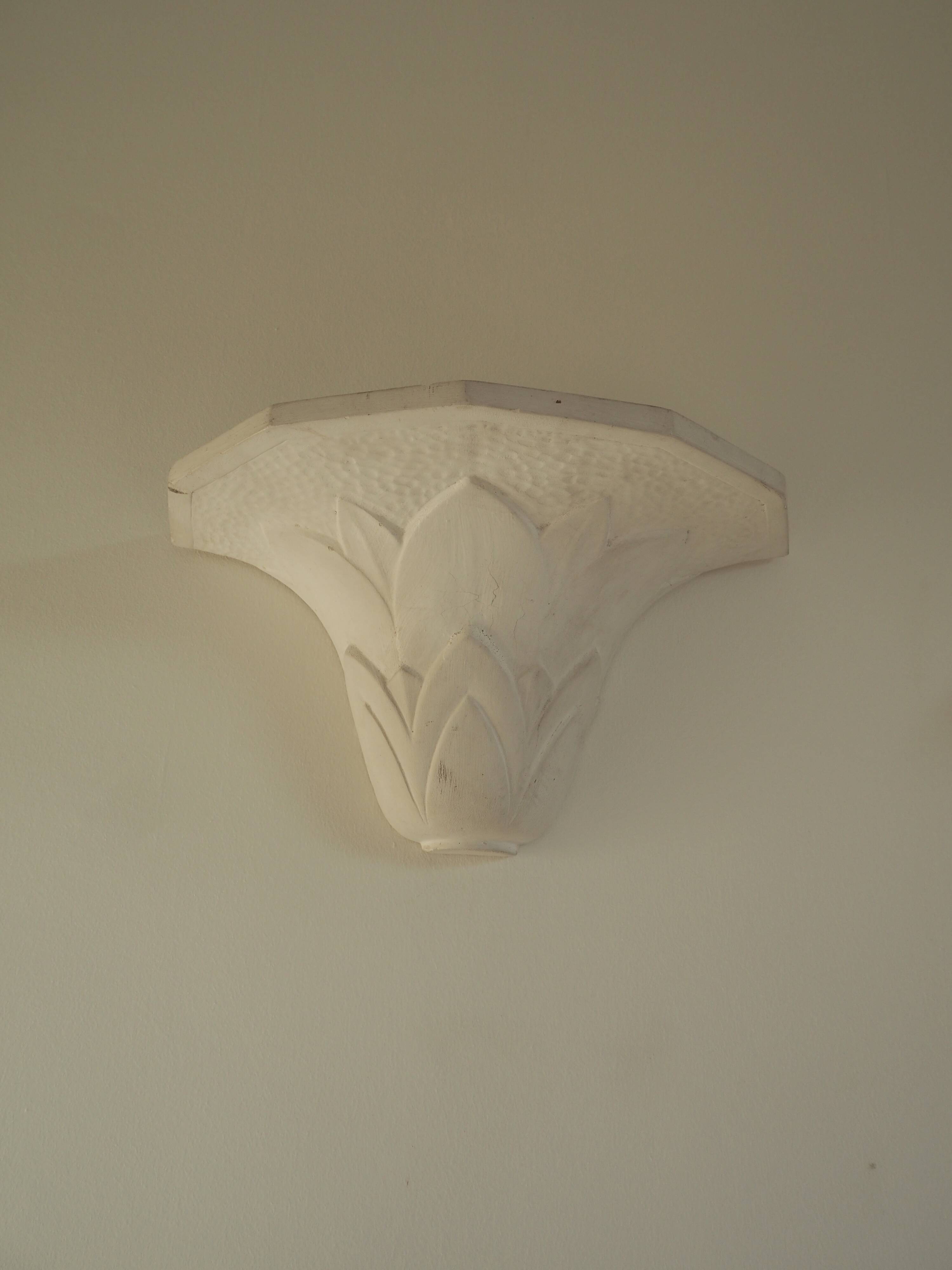 Pair of plaster wall sconces, palmette decoration, 20th century