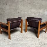 Pair of vintage pine armchairs 1970 1980 design look
