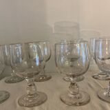 8 old red wine glasses with blown and bubbled glass walk