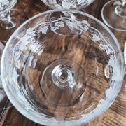 Set of 6 vintage glass champagne glasses with grape cluster filigree