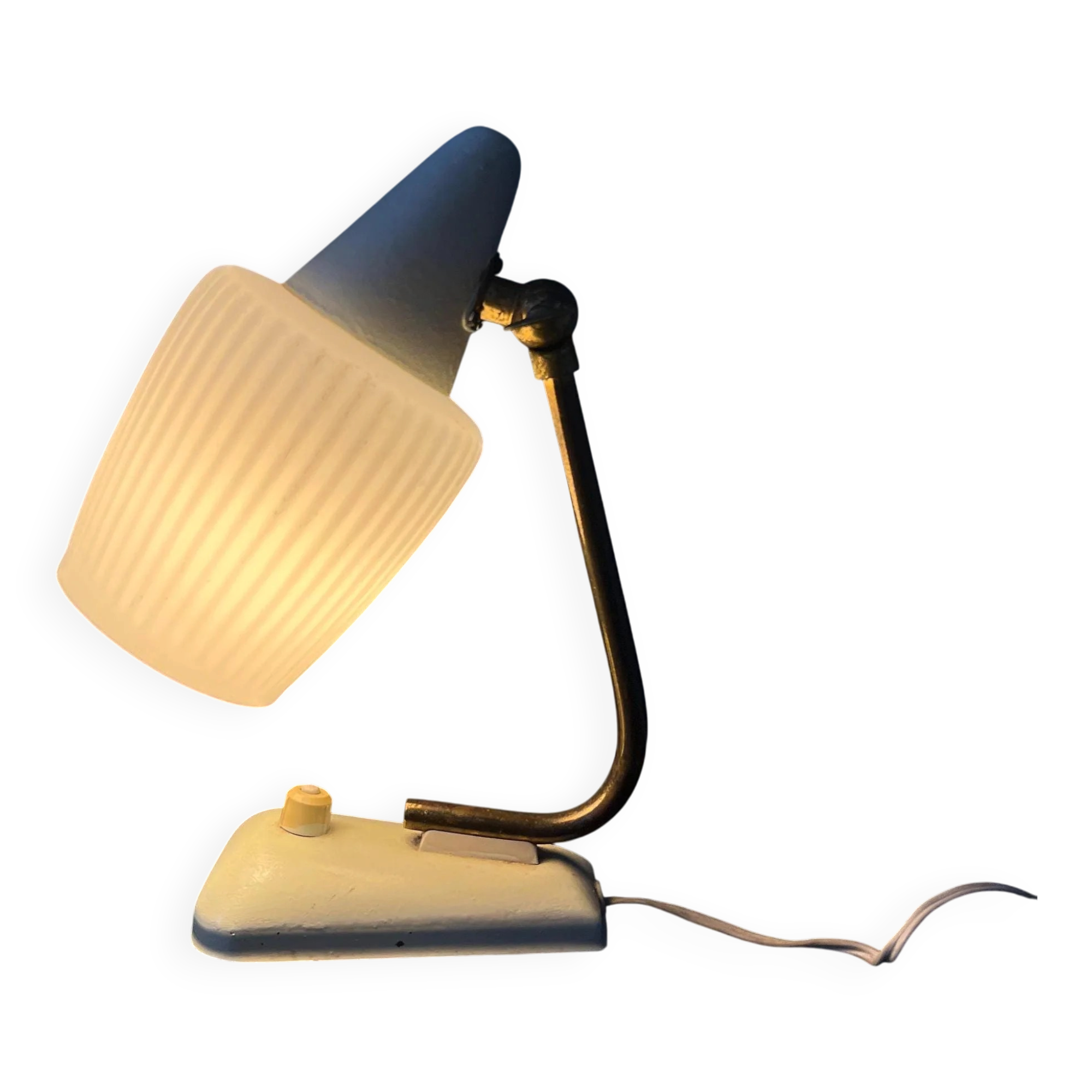 Lampe de bureau en verre opalin style Art déco Mid-Century