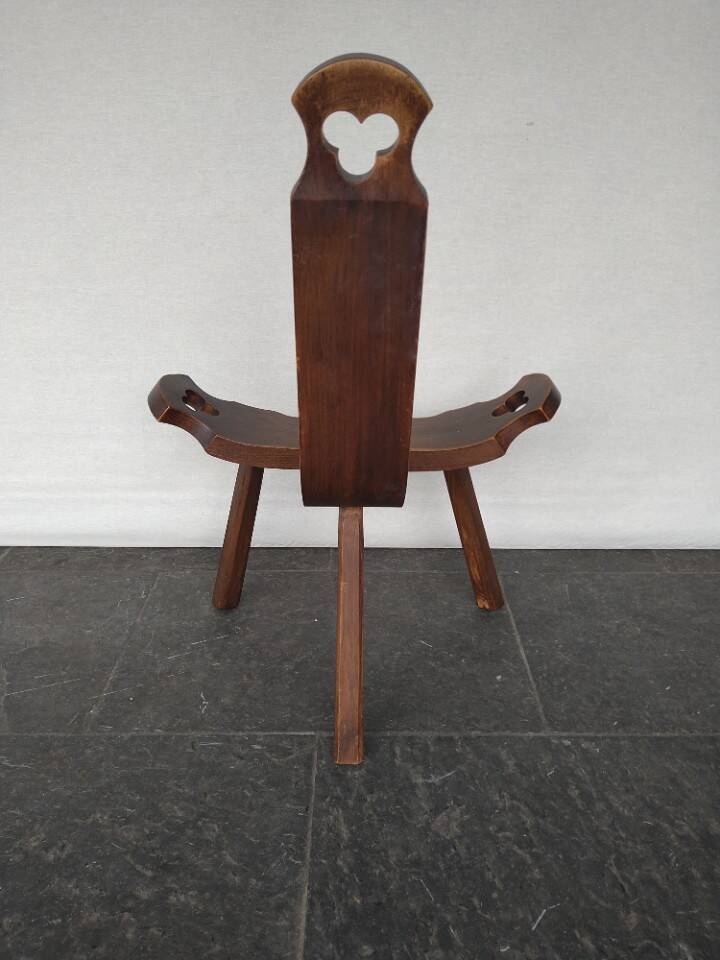 Vintage Spanish Wooden Chair and Stool from the 1970s
