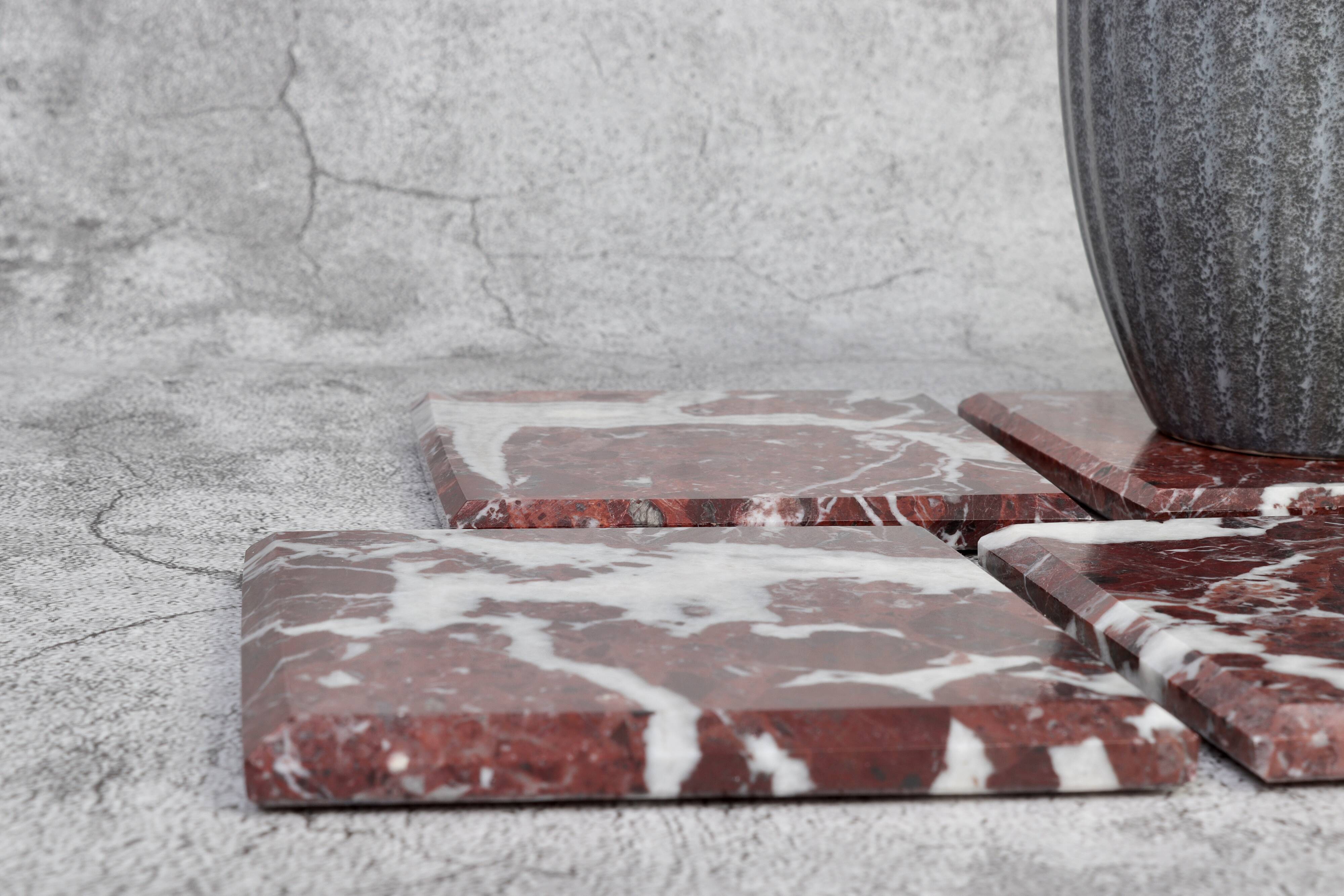 Madeji – Red Square Natural Marble Coasters - set of 4